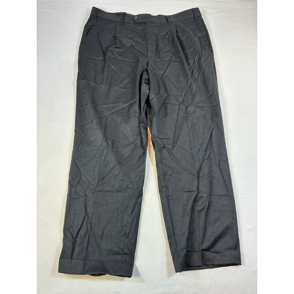 Ermenegildo Zegna Wool Dress Pants Mens 38x27 Charcoal Grey Pleated Made Italy